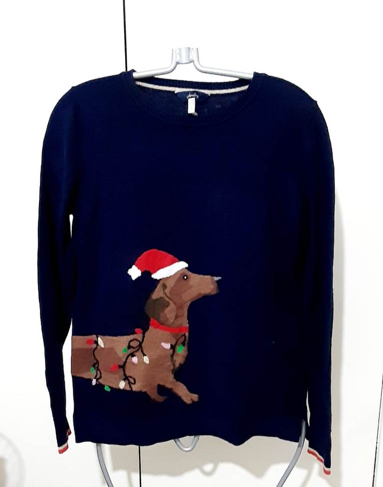 Joules Women's 60% Cotton Navy Dog Festive Jumper UK 8 Pit-Pit 34-36" (K2)