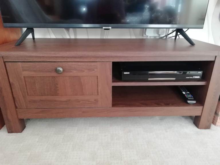 Solid Wood TV Stand with Storage – Good Condition