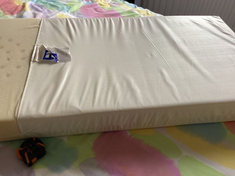 Baby cot mattress  with fire safety label . Size 46x21x4 inches