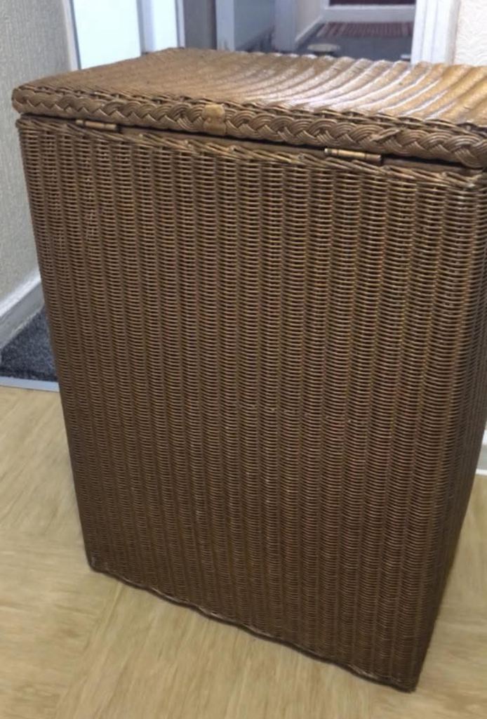 very handy Lloyd Loom Lusty rectangular linen or storage basket in original gold paint