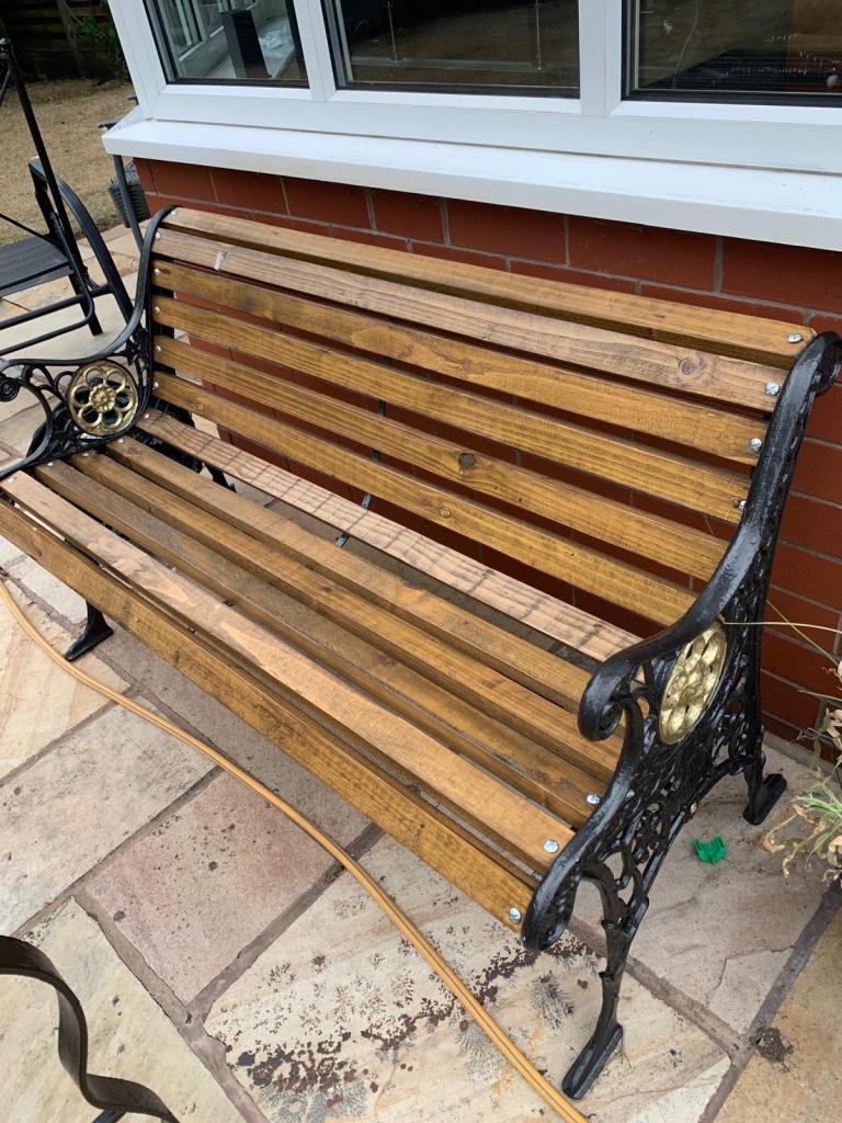 Garden Bench and Table - Cast Iron & Wood, Restored