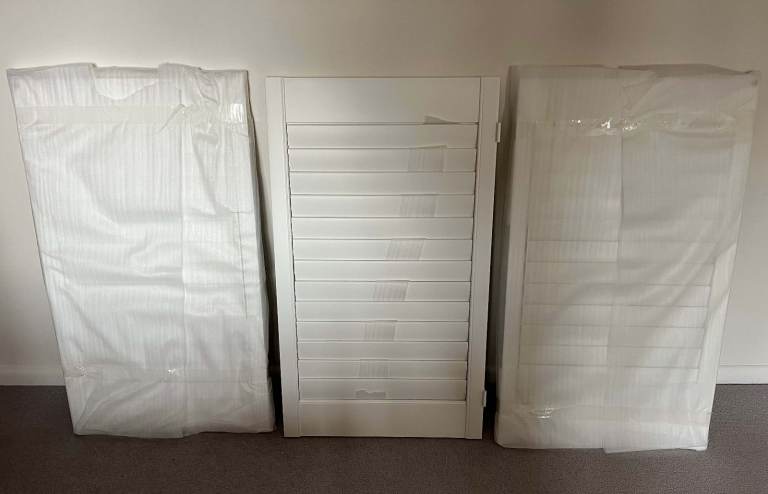 New White Wooden Window Shutters – Still in Packaging