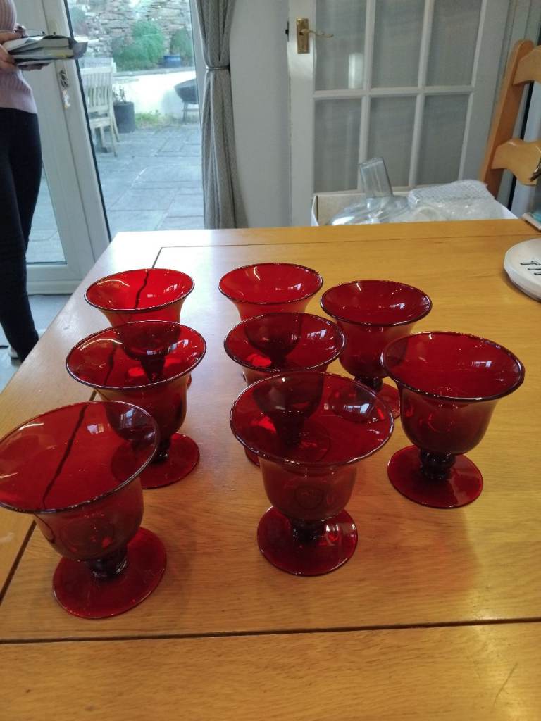 Red glass sundae dishes