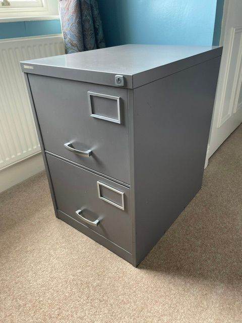 Grey Metal Filing Cabinet with 2 Drawers – Good Condition