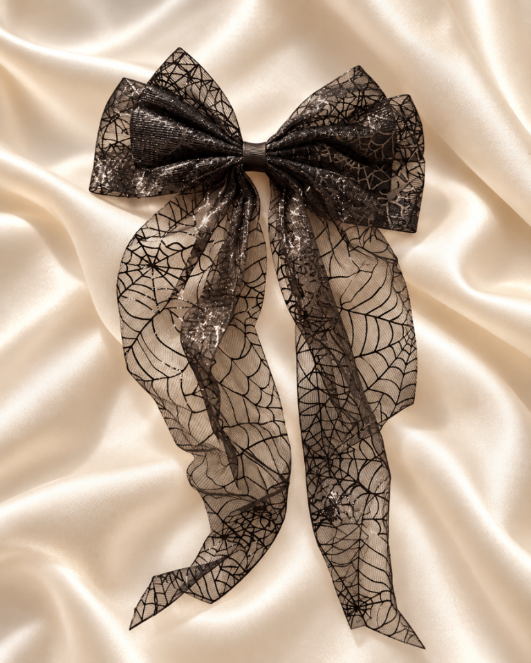 New Black Spiderweb Hair Bow - Halloween Accessory