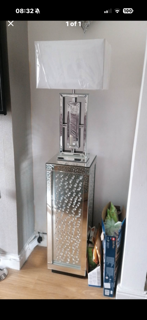 Modern Mirrored Floor Lamp with White Shade - AS NEW