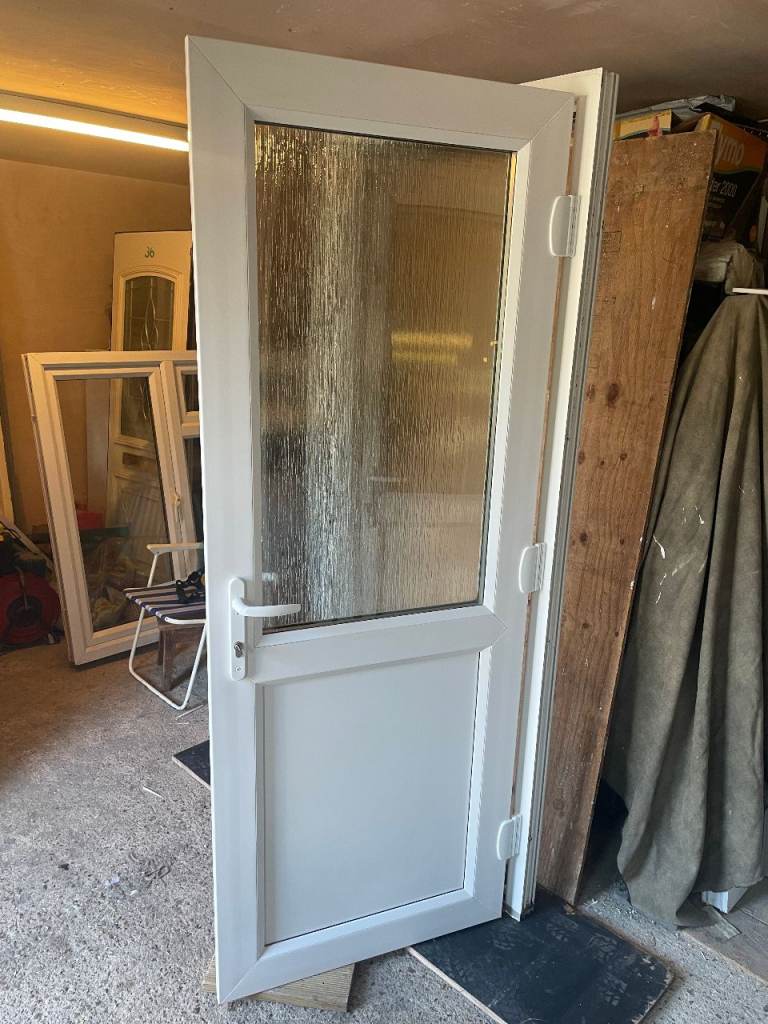 UPVC DOOR 201 x 83 cm - BEAUTIFUL UPVC DOUBLE GLAZED DOOR - OBSCURE GLASS (REF: DX204)