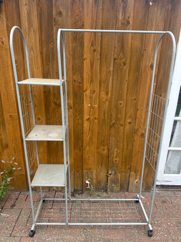 Metal Clothes Rail with Shelves – Grey, still functional 