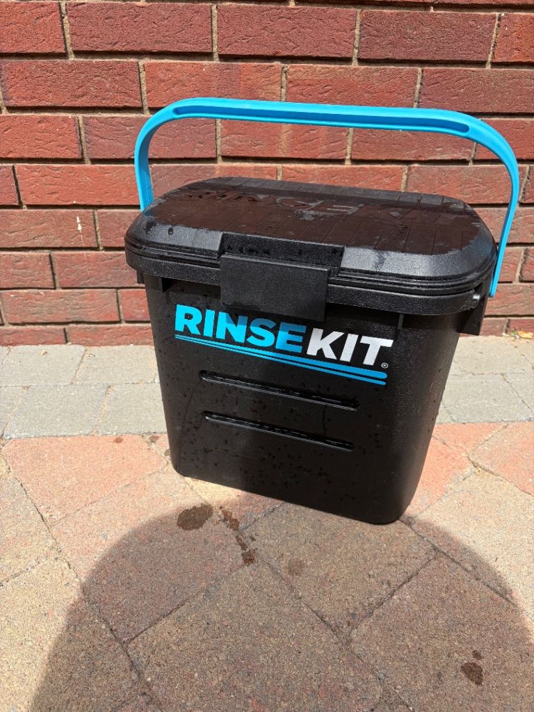 RinseKit Portable Shower – Good Condition, Black with Blue Handle