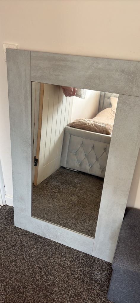 Large Grey Framed Mirror – Good Condition