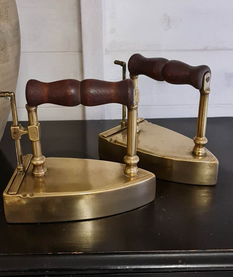 A Pair Rare Antique Victorian Solid Brass Flat Irons