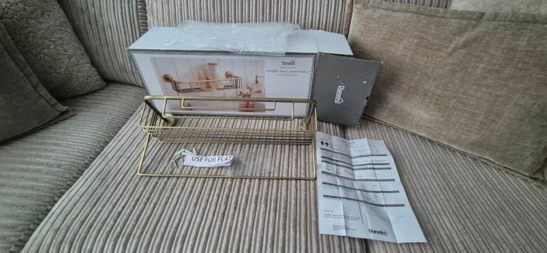 Dunelm Antique Brass Towel Rail & Shelf – New