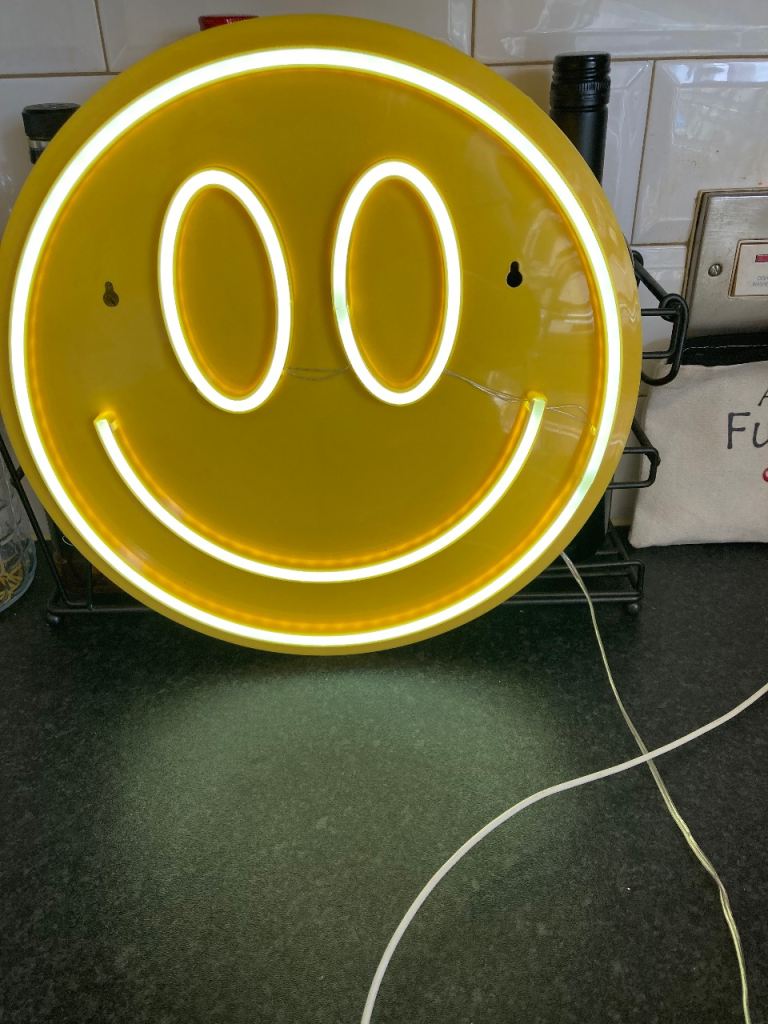 Yellow LED Smiley Face Neon Sign - Good Condition