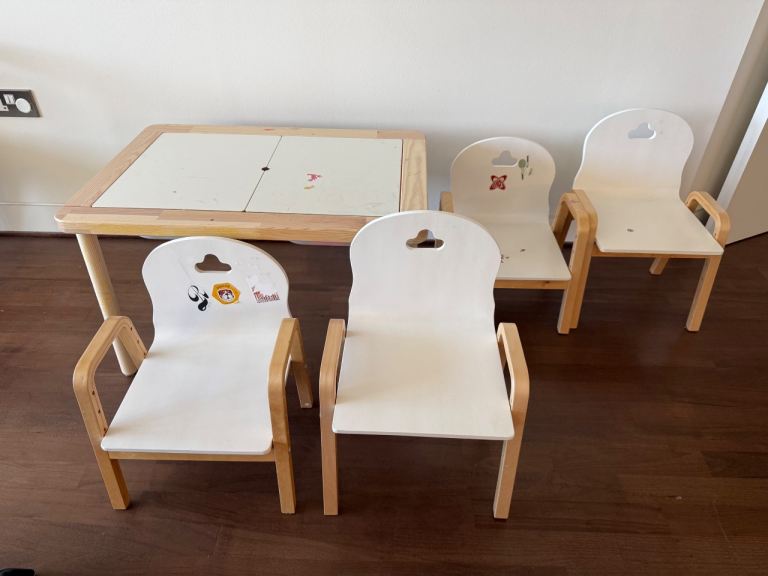 Children's Wooden Table and Four Adjustable Chairs