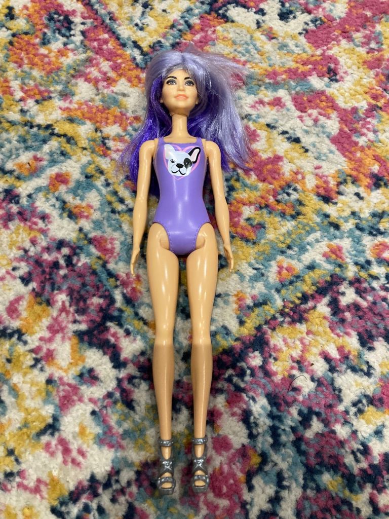 Barbie Doll Color Reveal 2019 Mattel Purple Dog Swimsuit Molded Hair And Wig