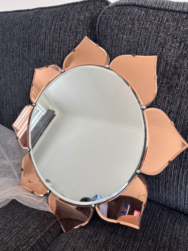 Decorative Flower Shaped Mirror – Copper Glass, Good Condition