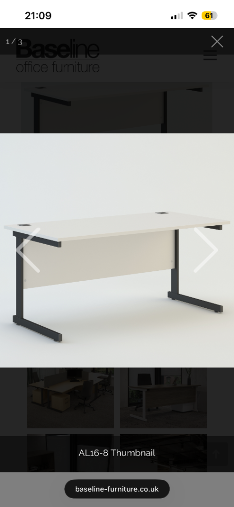 Office Desk, White and Silver legs, 1200W 800D