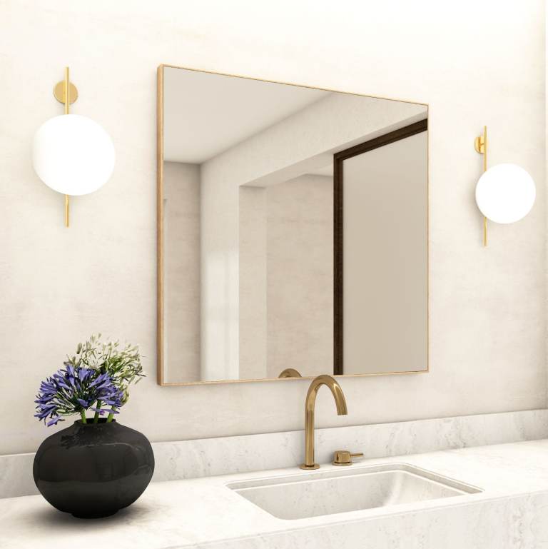Modern Polished Mirror | Wooden-Framed | 80x60 cm, Oak Effect