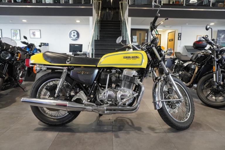 Honda CB750, 1976, Yellow with just 5766miles Only £5495. 