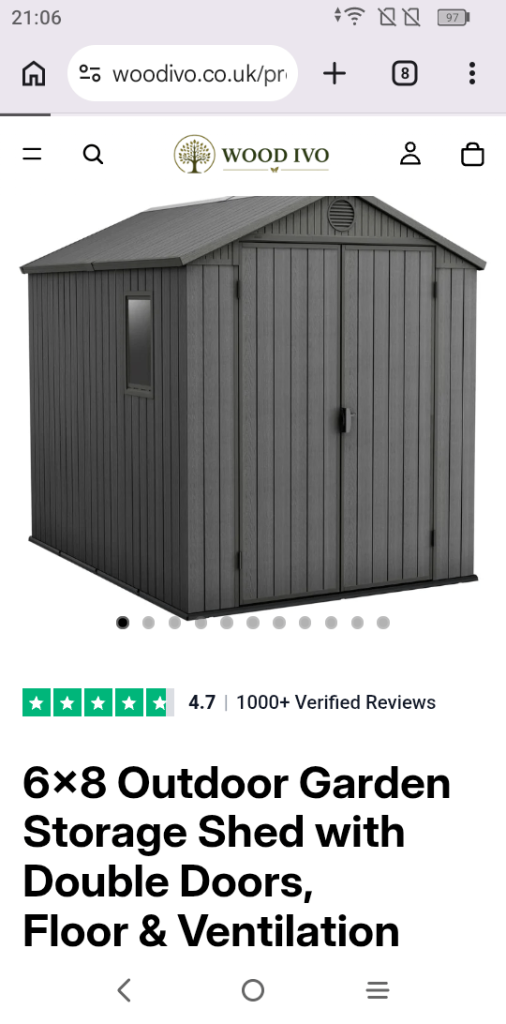 Plastic 6x8ft plastic garden shed required 