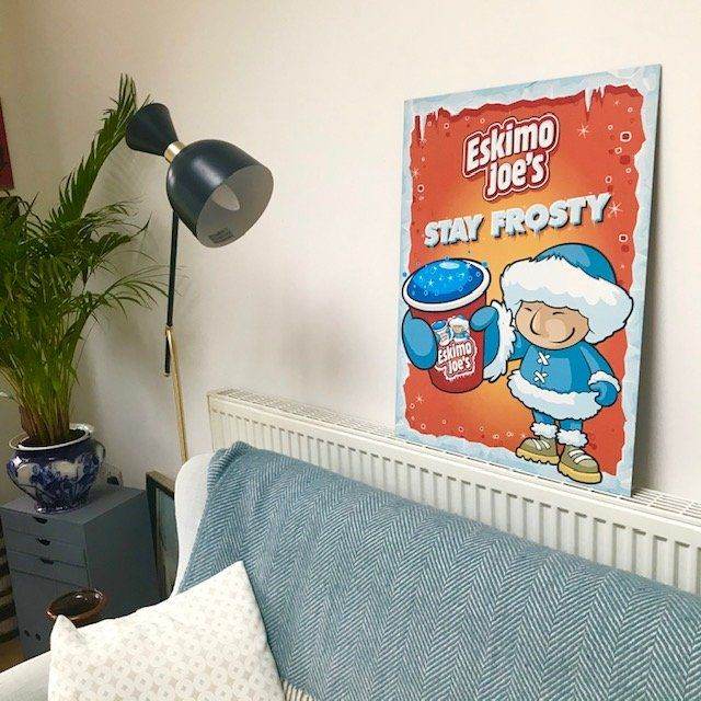 ESKIMO JOE STAY FROSTY LARGE SHOP ADVERTISING SIGN, METAL, METALLIC, SLUSH PUPPY ICE
