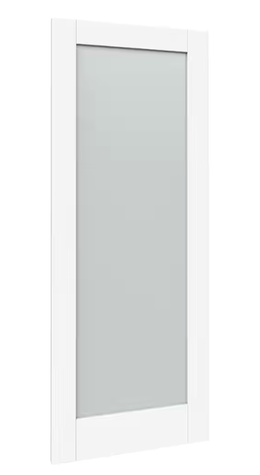 WHITE, PRIMED, FROSTED SHAKER DOOR (762 X 1981) FULLY PACKAGED, UNUSED