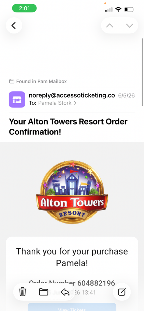 Alton Towers Resort Tickets - Order Confirmation