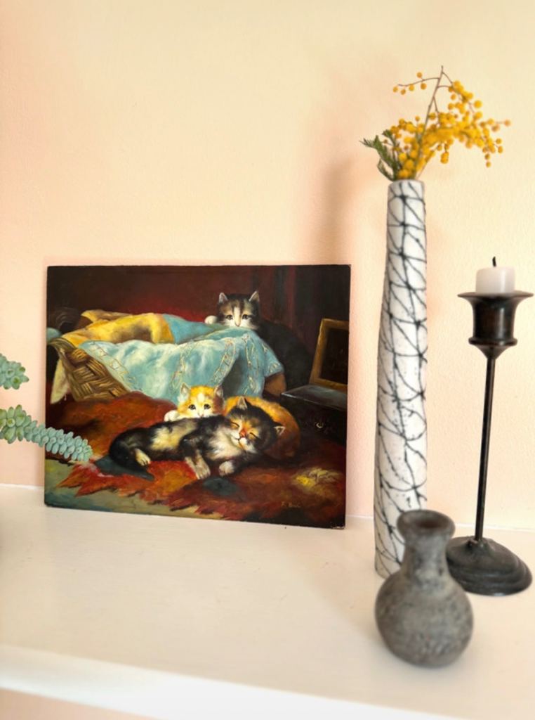 Vintage F. Bail Kitten Painting – Oil on Canvas
