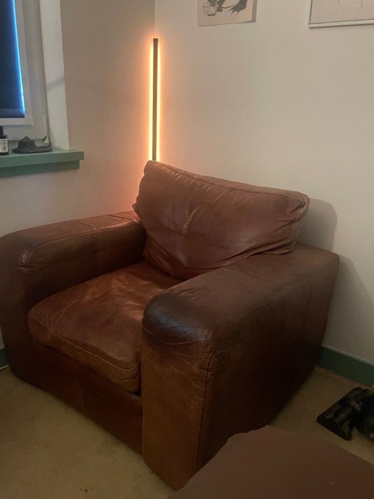 Comfortable Brown Leather Armchair – Fair Condition