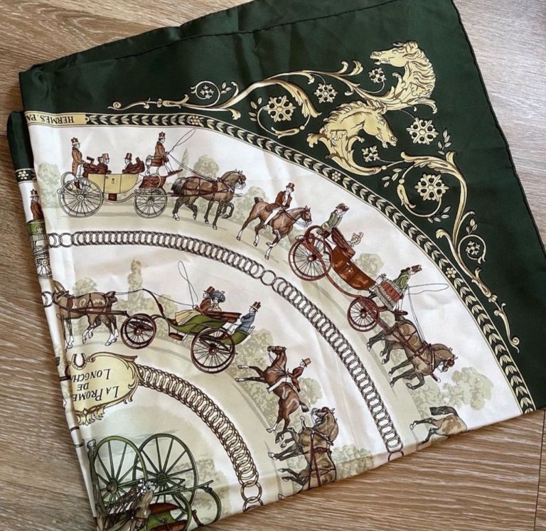 Hermes vintage La Promenade De Longchamps Silk Scarf