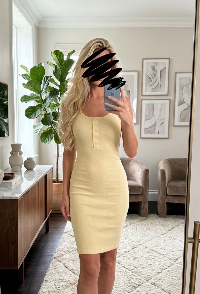 Oh Polly Cream/Butter Yellow Stretchy Ribbed Dress — Brand New XS/S/M