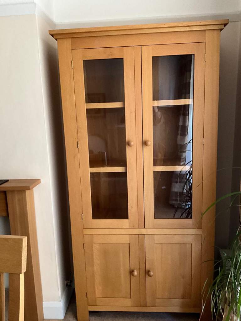 Solid Wooden Display Cabinet with Glass Doors – Good Condition