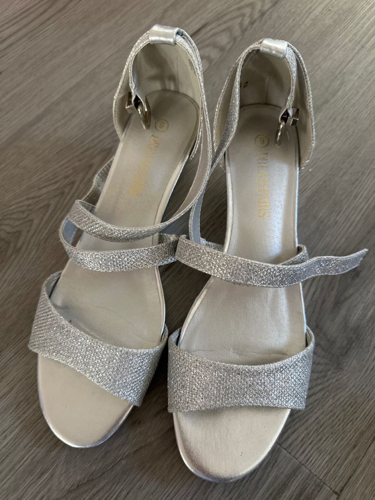 Silver glitter wedge heels