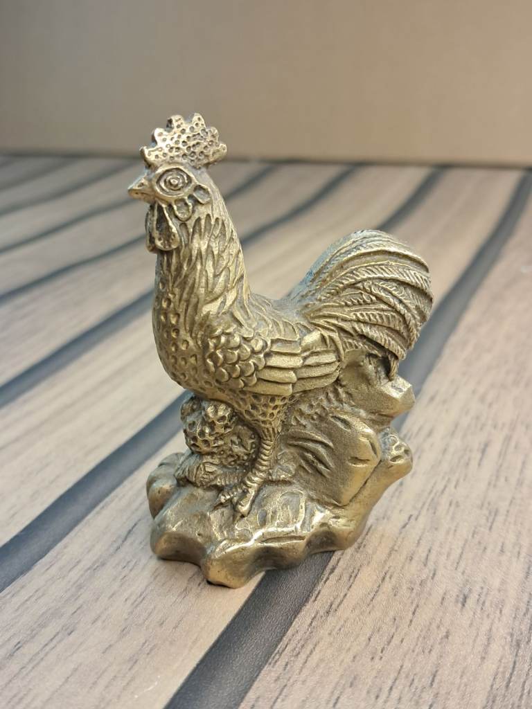 Small miniature Chicken Statue ,Figurine Gold toned Brass Rooster. 
