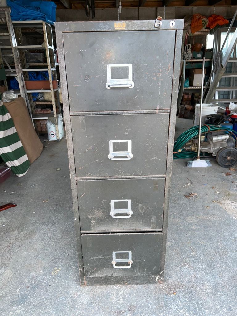 Vintage Moore’s Modern Method green 3 drawer filing cabinet
