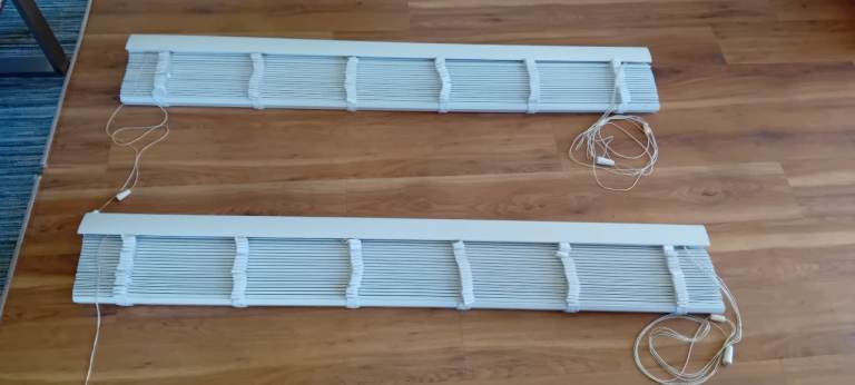Two White Window Blinds with Cords – Good Condition