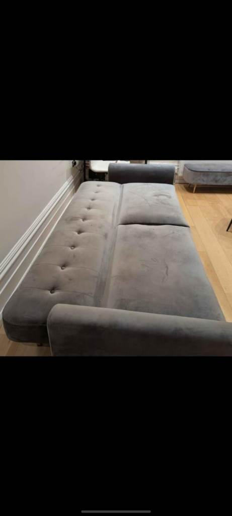 Dreams Grey Velvet Sofa Bed – Good Condition