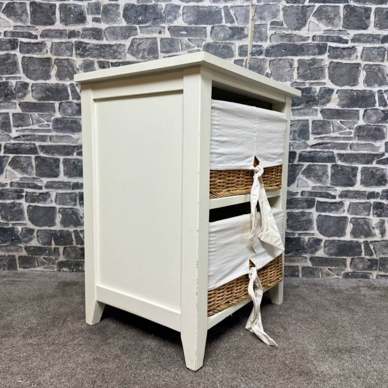 White Storage Unit with 2 Wicker Baskets