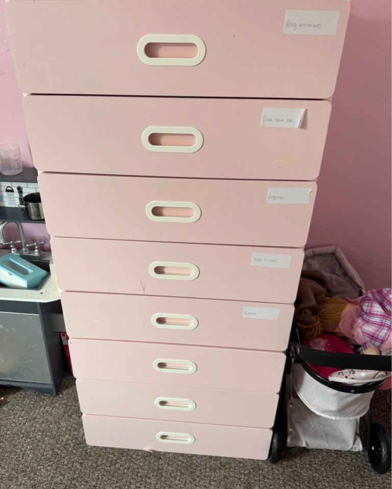 IKEA pink wardrobe & tall chest of drawers 