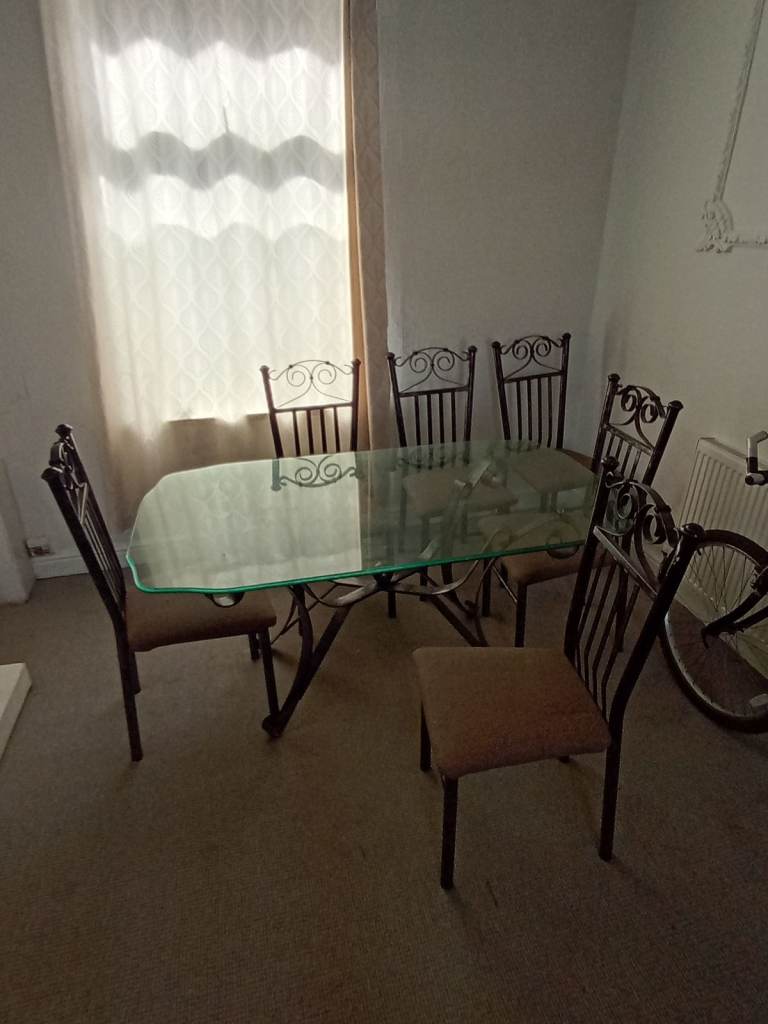 FREE! Glass Dining Table & 6 Wrought Iron Chairs