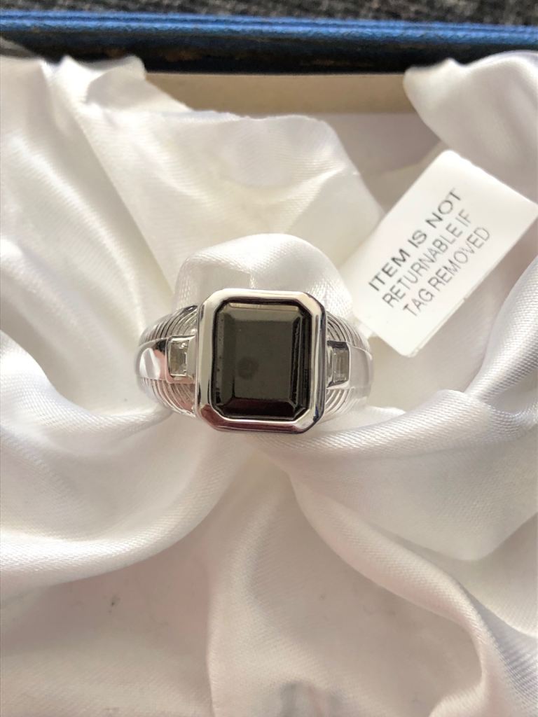 Womans Men Chunky Shungite Size T sterling silver 925 Platinum overlay New was £60