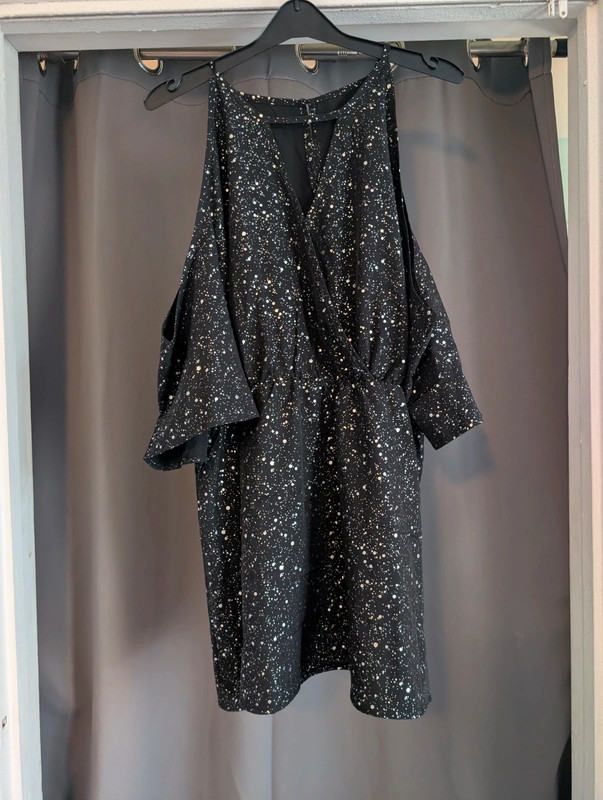 Shein Curve Black Metallic Starburst Cold Shoulder Dress Plus Size 4XL