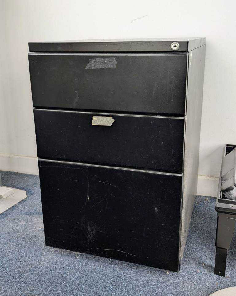 2 Metal Filing Cabinet – Grey & Black, Fair Condition