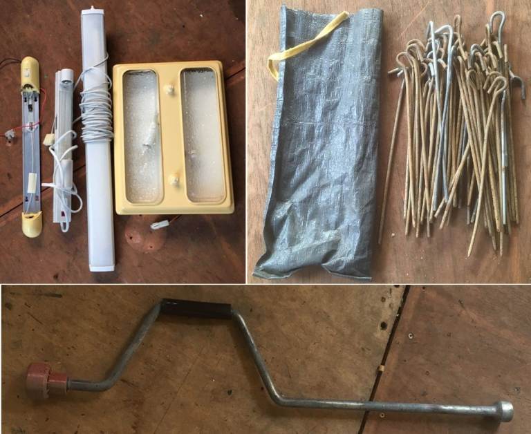 Caravan / camping parts - 4 lights, 50 tent / awning pegs, winding handle. Eccles, Manchester