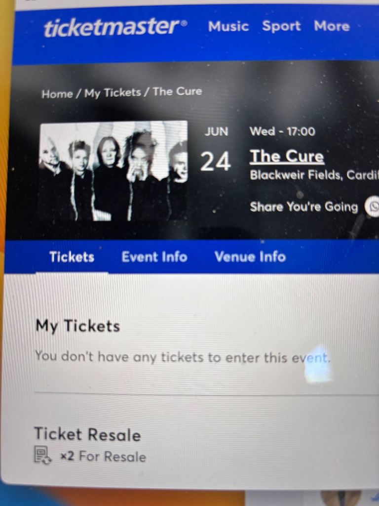 The Cure CARDIFF 2 tickets
