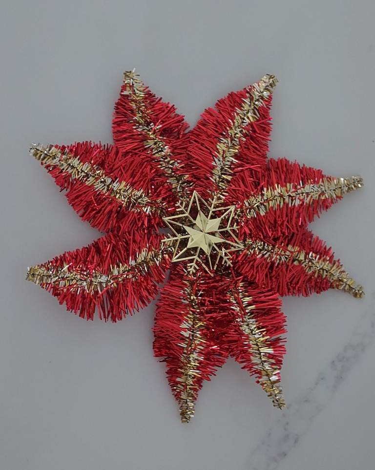 Red & Gold Tinsel Tree Topper
