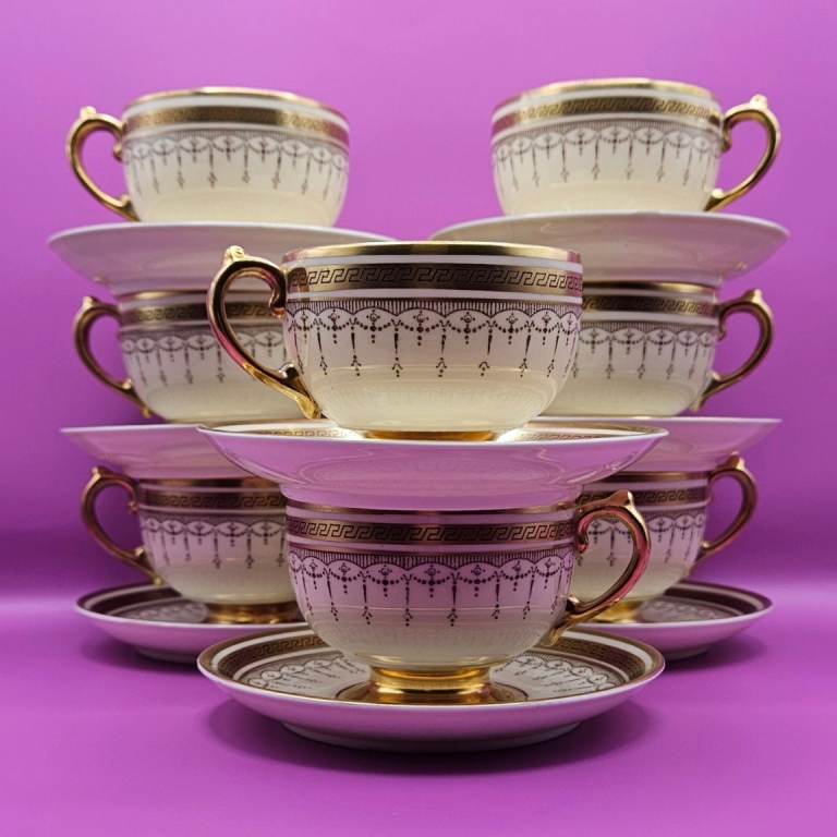 Set of 8 Vintage Art Deco Jackson and Gosling Grosvenor Fine Bone China Cups with Matching Saucers