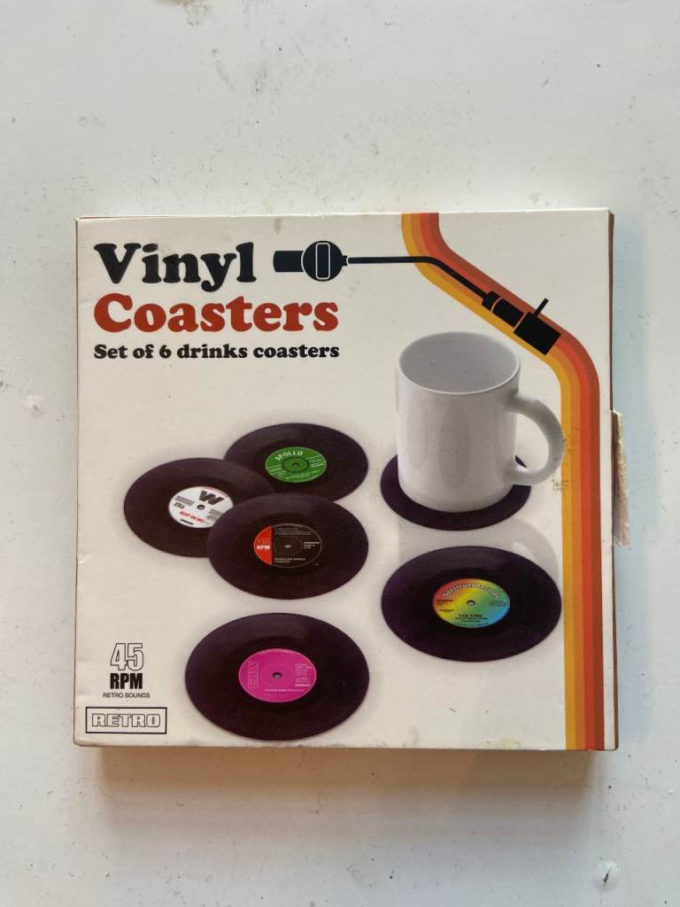 New Vinyl Record Coasters – Set of 6 Drinks Coasters