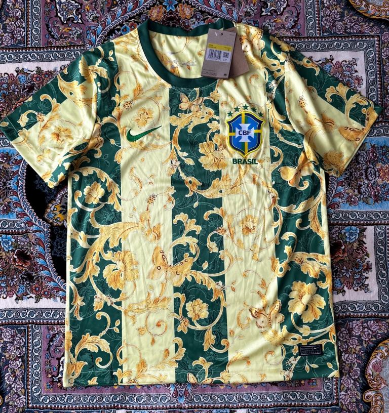Brazil Football Shirt Green Gold Baroque Style NEW with Tags