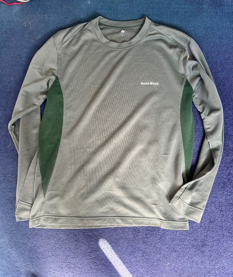Montbell Long Sleeve Slim T One Point Logo Mens Large Light Dark Green